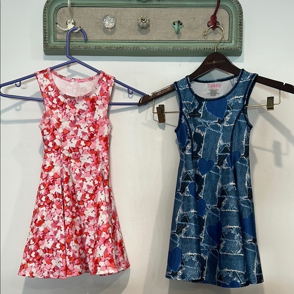 Terez bundle 2 size 5 Fit and Flare Sleeveless mini Dress candy heart & denim